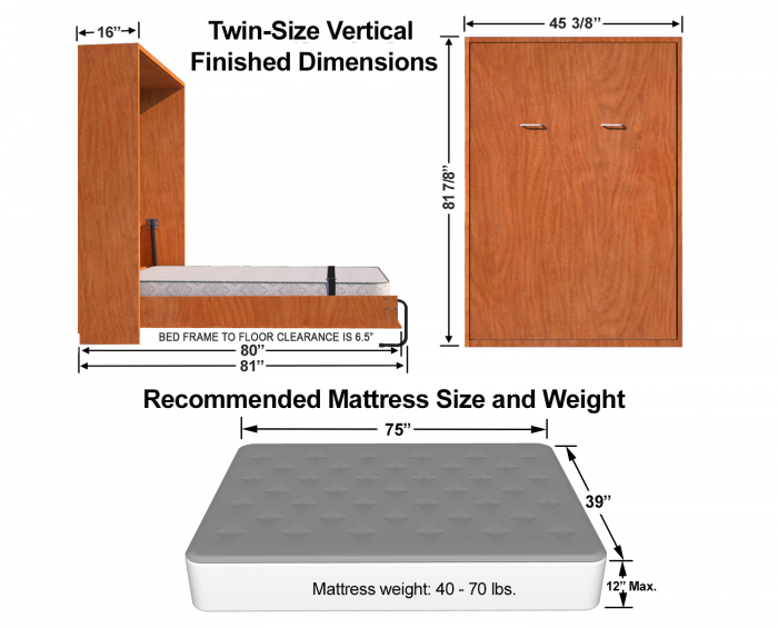 twin size Murphy bed dimensions