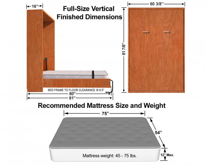 queen size sideways Murphy bed dimensions