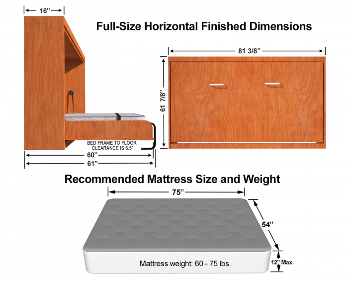 full size sideways murphy bed dimensions