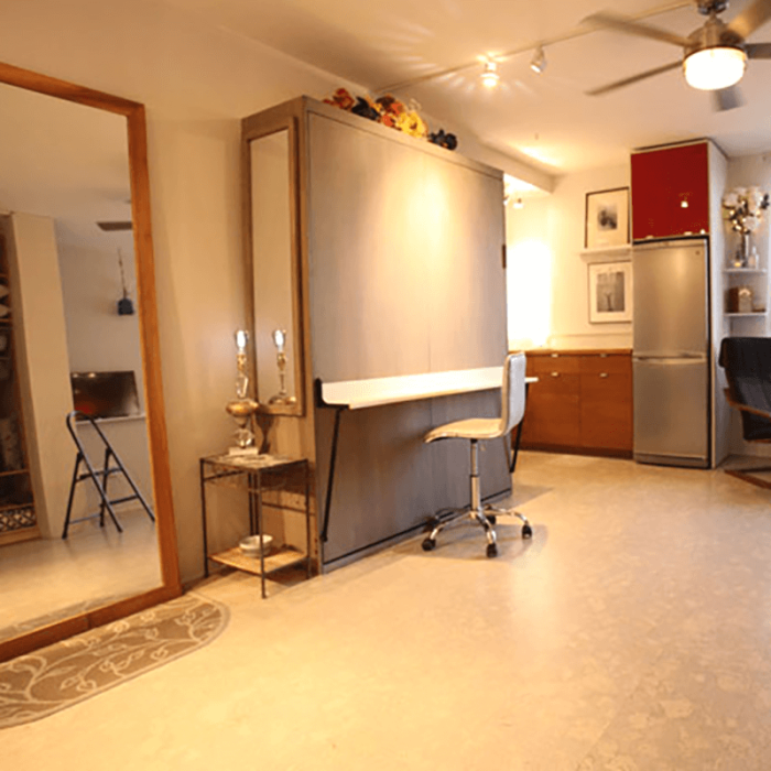 Murphy bed desk combo guestroom