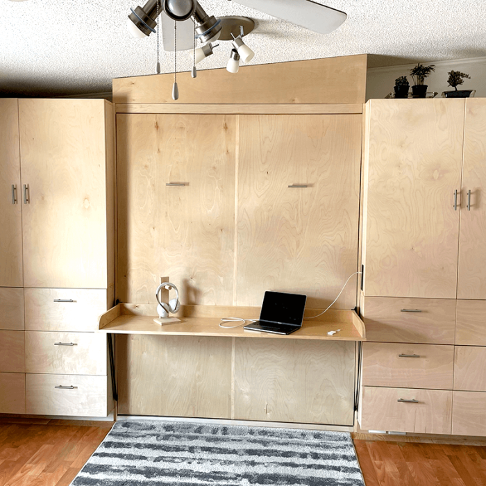 diy murphy bed with stay level desk with side cabinets