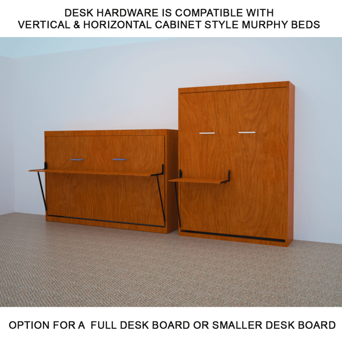 vertical and horizontal wall beds with small desk option